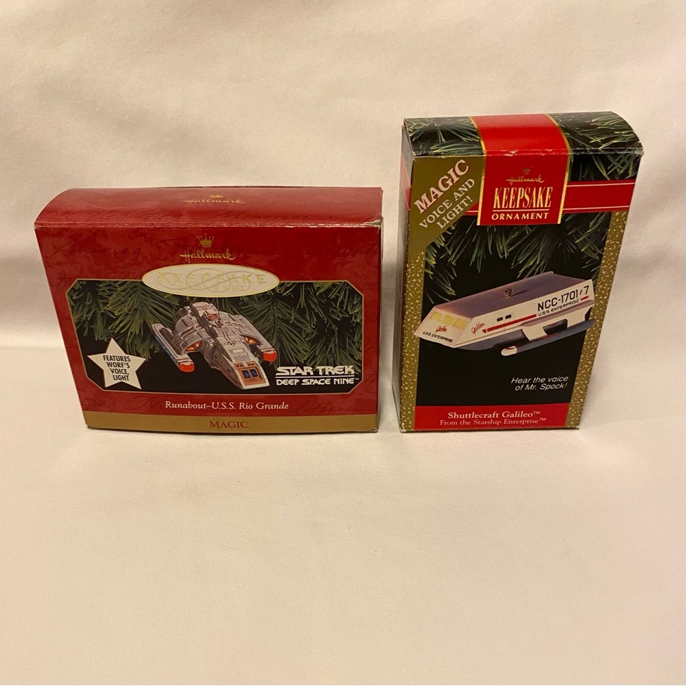 Star Trek Magic Hallmark Keepsake Ornament Lot Of 2 Tested Works Lights Voice